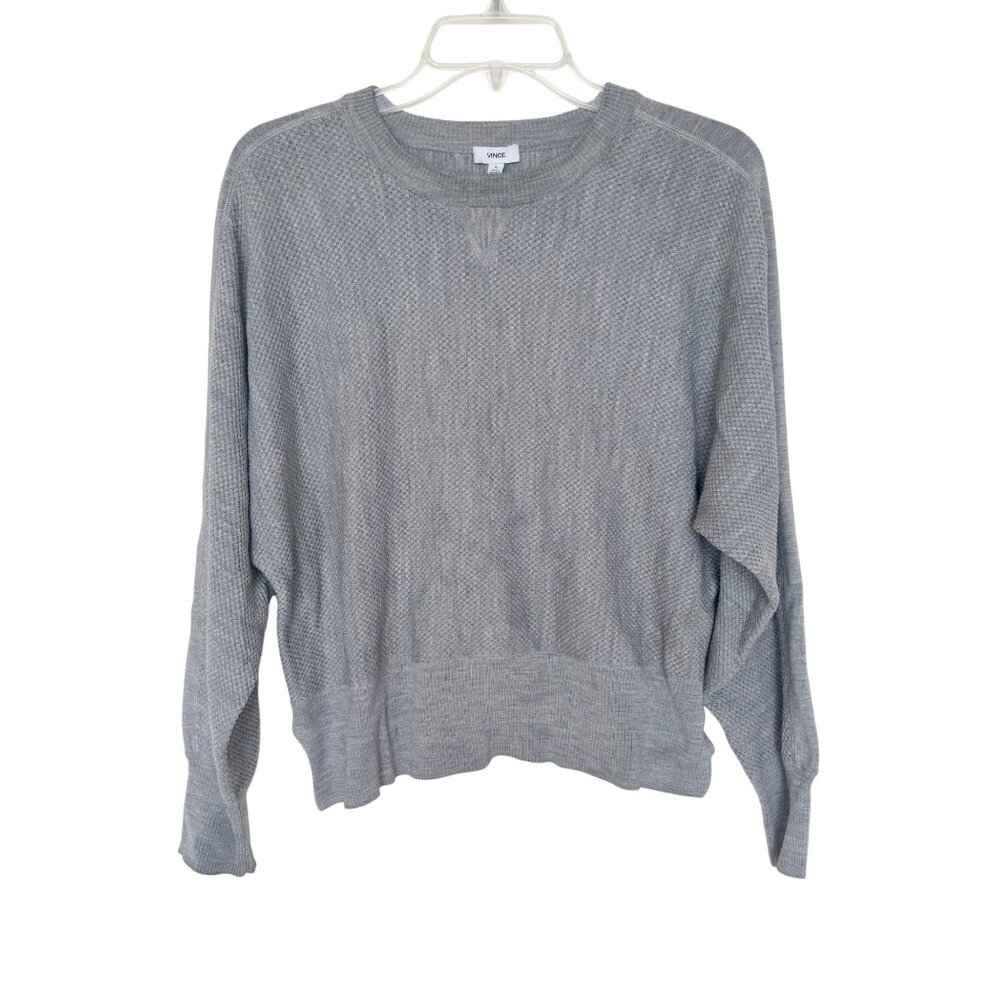 Vince Womens Waffle Knit Gray Pullover Sweater Wool Blend Size M